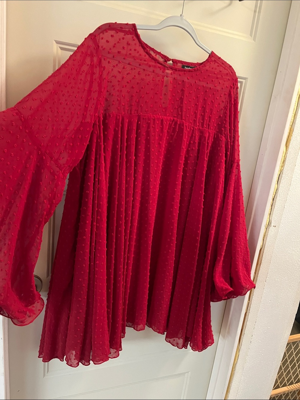 Boohoo Red Swiss Dot Pleated Mini Dress